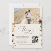 Ivoor Herfst Wilde Bloemen QR Code Herfst Bruiloft Kaart (Achterkant)