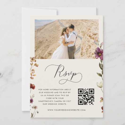 Ivoor Herfst Wilde Bloemen QR Code Herfst Bruiloft Kaart (Achterkant)