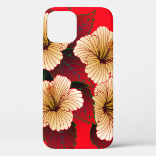 ivoor hibiscus bloemen naadloos patroon op rood Case-Mate iPhone case
