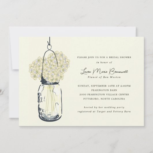 Ivoor Hydrangea & Mason Jar Vrijgezellenfeest Kaart (Voorkant)