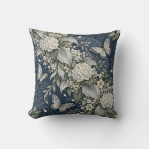 Ivoor Hydrangea Vlinders Navy Bloemen Kussen
