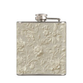 Ivoor in reliëf verpakte florale vinylkolf heupfles (Achterkant)