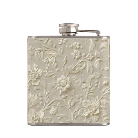 Ivoor in reliëf verpakte florale vinylkolf heupfles (Achterkant)