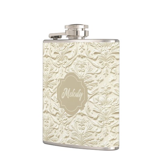 Ivoor in reliëf verpakte florale vinylkolf heupfles (Links)