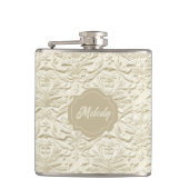 Ivoor in reliëf verpakte florale vinylkolf heupfles (Voorkant)