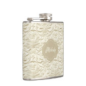 Ivoor in reliëf verpakte florale vinylkolf heupfles (Rechts)