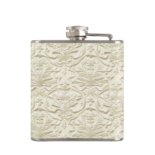 Ivoor in reliëf verpakte florale vinylkolf heupfles (Achterkant)