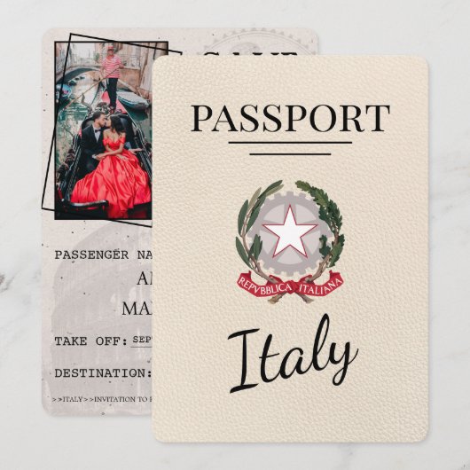 Ivoor Italië Paspoort Save The Date (Voorkant / Achterkant)