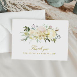 Ivoor kaartje met bloemen voor bruidsmeisje dank j uitnodiging briefkaart
