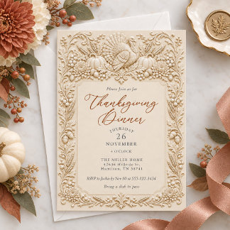 Ivoor kalkoen script Thanksgiving diner Kaart