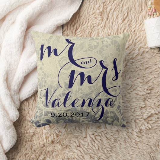 Ivoor Kant Blauw Tweetonige Bruiloft Pas getrouwd Kussen (Deken)