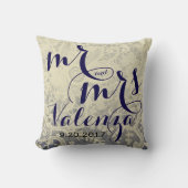 Ivoor Kant Blauw Tweetonige Bruiloft Pas getrouwd Kussen (Voorkant)