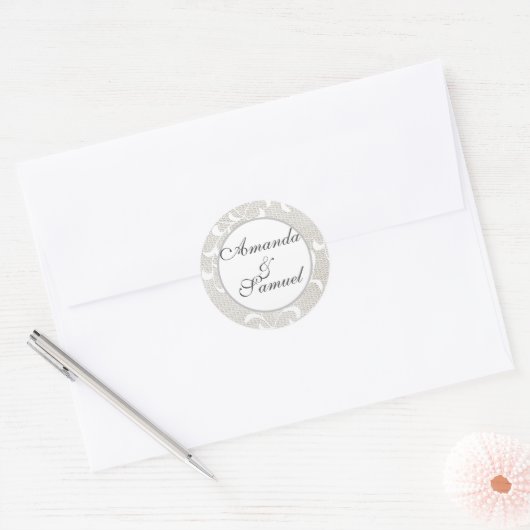 Ivoor & Kant Bruiloft Ronde Sticker (Envelop)