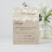 Ivoor Kant Lint en Burlap Bruiloft RSVP Kaart (Staand voorkant)
