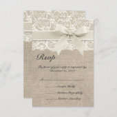 Ivoor Kant Lint en Burlap Bruiloft RSVP Kaart (Voorkant / Achterkant)