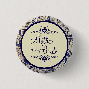 Ivoor Kant Marine Blauw Bruiloft Moeder van de Bru Ronde Button 3,2 Cm