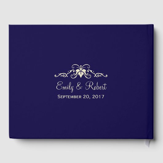Ivoor Kant Marine Blauw Elegant Bruiloft | Gastenb Gastenboek (Achterkant)