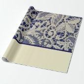 Ivoor Kant Marine Blauw Elegant Two Tone Bruiloft Cadeaupapier (Uitgerold)