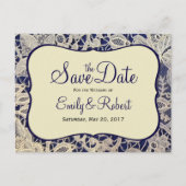 Ivoor Kant Marine Blauw Formele Bruiloft Save the  Aankondigingskaart (Voorkant)