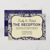 Ivoor Kant Navy Blauwe Formele Trouwreceptie Informatiekaartje (Voorkant / Achterkant)
