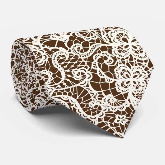 Ivoor Kant Op Bruin Stropdas (Opgerold)