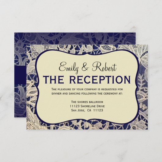 Ivoor Kanteling Marineblauwe Formele Trouwreceptie Informatiekaartje (Voorkant / Achterkant)