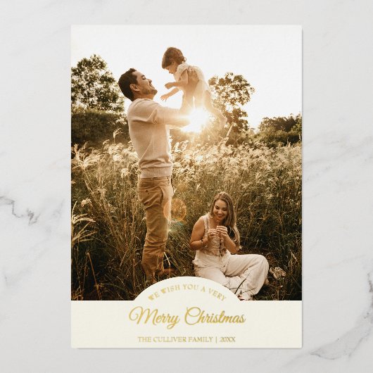 Ivoor Kerstmis heel erg prettig Kerstmis Vier foto Folie Feestdagenkaart (Voorkant)