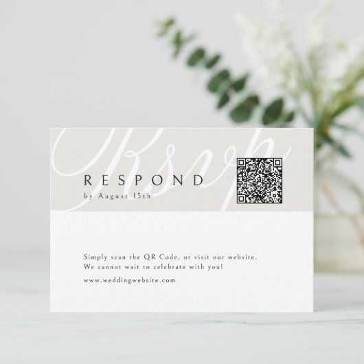 Ivoor Klassieke Elegante Calligraphy Trouw QR-code RSVP Kaartje (Staand voorkant)