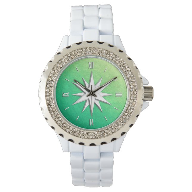 Ivoor kompas roos - peridot glas achtergrond horloge (Voorkant)