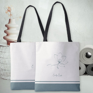 Ivoor Kust Blauw Bloemmotief Lijnkunst Minimalisti Tote Bag
