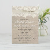 Ivoor Lace Burlap Bridal Shower Uitnodiging (Staand voorkant)