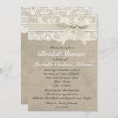 Ivoor Lace Burlap Bridal Shower Uitnodiging (Voorkant / Achterkant)