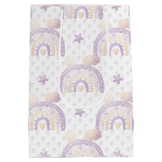 Ivoor Lavendel Boho Regenboog Baby Meisje Douche Medium Cadeauzakje (Achterkant)