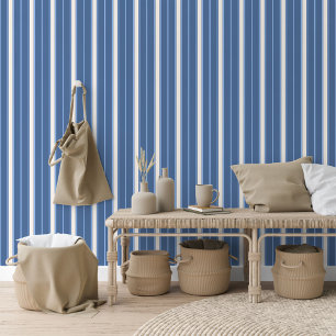 Ivoor Licht Medium Blauw Verticaal Streeppatroon Behang