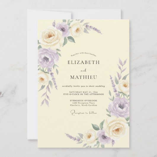 Ivoor Lilac Ranunculus Eucalyptus Bruiloft Kaart (Voorkant)