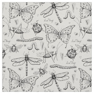 Ivoor Linnen Elegant Insecten Illustratiepatroon Stof