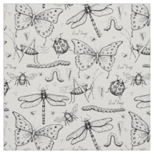 Ivoor Linnen Elegante Insecten Illustratie Patroon Stof