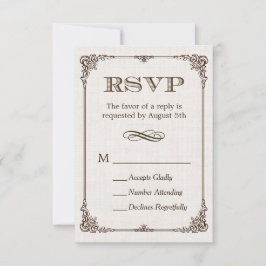 Ivoor Linnen Vintage Frame RSVP-antwoord RSVP Kaartje