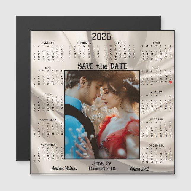 Ivoor Luxe Satijn Save the Date Verloving Echtpaar (Voorkant / Achterkant)