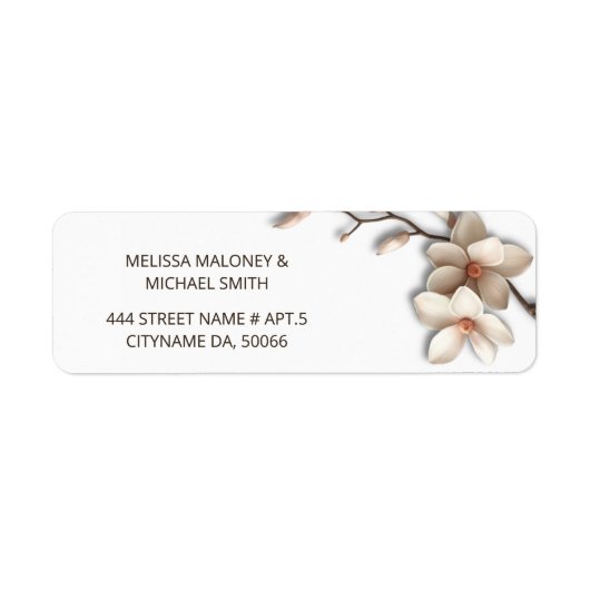 Ivoor Magnolia 3D Bloemen | Trouwen Etiket (Voorkant)
