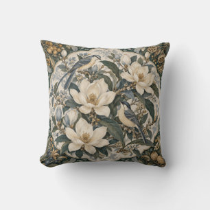 Ivoor Magnolia Blauwe Vogels Sierlijke Bloemen Kussen