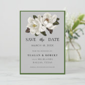 Ivoor Magnolia bloeit op grijs Save The Date (Staand voorkant)
