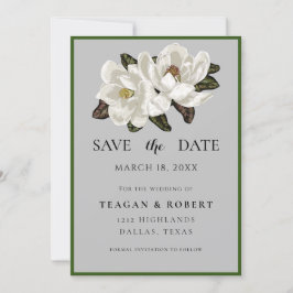 Ivoor Magnolia bloeit op grijs Save The Date