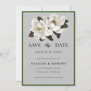 Ivoor Magnolia bloeit op grijs Save The Date
