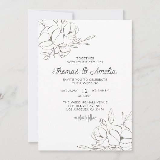 Ivoor Magnolia Elegant Bloemen Bruiloft Kaart (Voorkant)