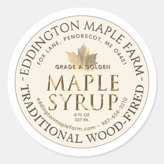 Ivoor Maple Syrup Gouden Maple Blad Gouden Rand Ronde Sticker (Voorkant)