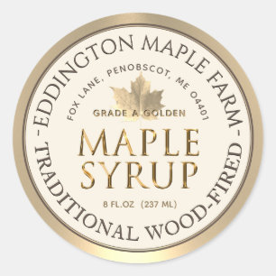 Ivoor Maple Syrup Gouden Maple Blad Gouden Rand Ronde Sticker