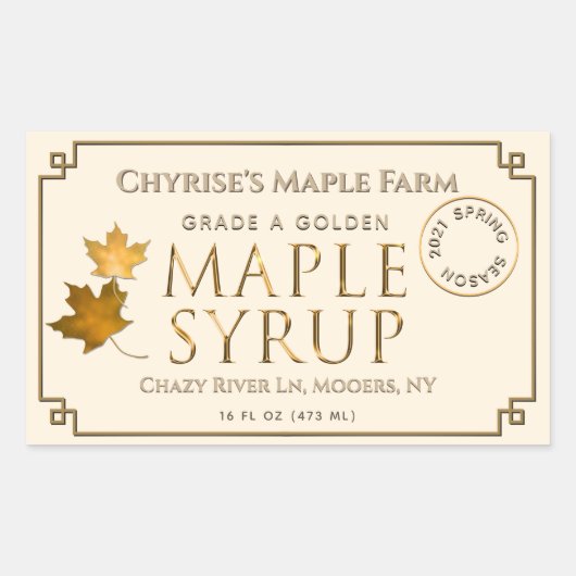 Ivoor Maple Syrup Label met blad en datum (Voorkant)