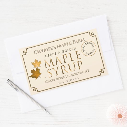 Ivoor Maple Syrup Label met blad en datum (Envelop)