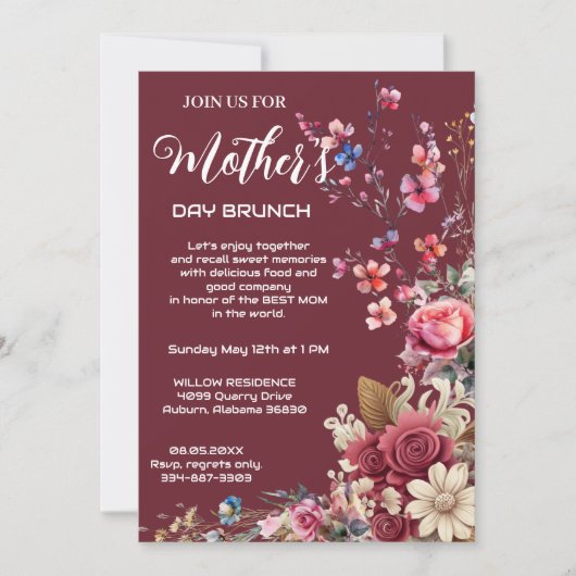  Ivoor Maroon Modern Typografie Moederdag Kaart (Voorkant)